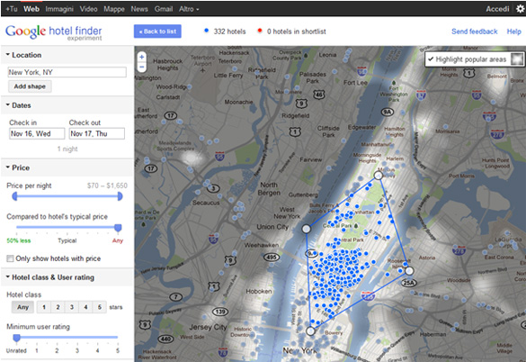 Google Hotel Finder Map Interface
