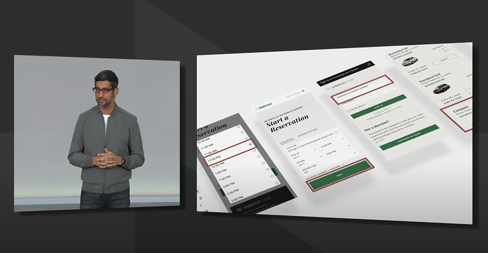 Sundar Pichai presenting Duplex on the web at Google I/O 2019
